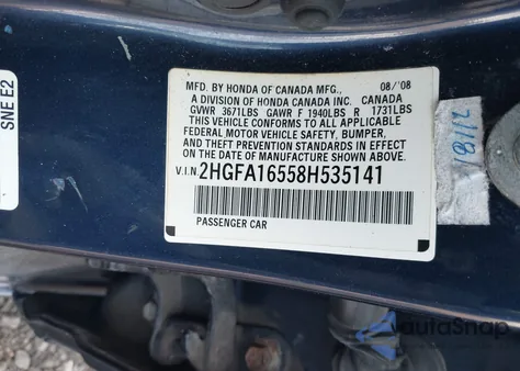 2008 Honda Civic Lx z USA, uszkodzony, nr VIN 2HGFA16558H535141